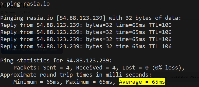 Network latency from workstation to Rasia.io